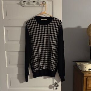 Thomas Burberry Black and Cream Diamond-Pattern Crewneck Sweater